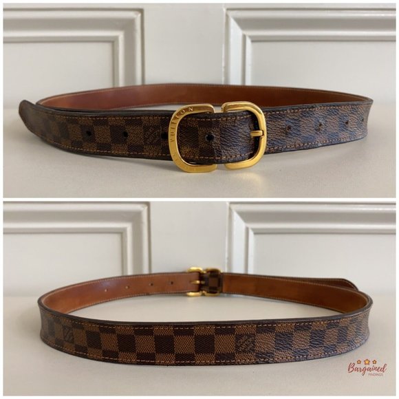 Authentic Louis Vuitton Damier Ebene Canvas Leather Mini 25mm Buckle Belt 80/32 main image 12